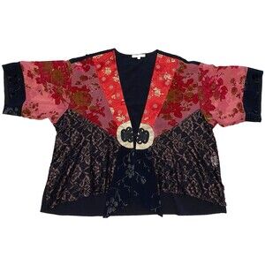 Vintage Spencer Alexis Asian Oriental Mixed Print Kimono Cardigan Large USA